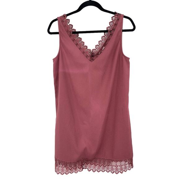 Leith Dress Slip Lace Trim sleeveless v neck minidress pink Small S - Picture 1 of 4
